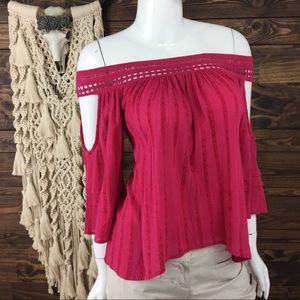 Sun &‎ Shadow | Lace Eyelet Cold Shoulder Blouse